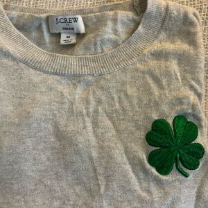 J.Crew Teddie Sweater in Cotton with Shamrock Embroidery
